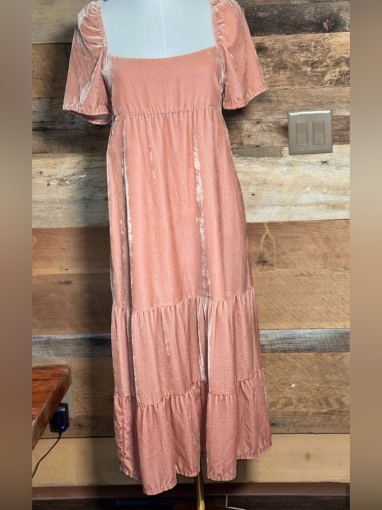 Anthropologie Dresses & Skirts - Anthropologie Velvet Empire Waist Tiered Midi Dress Dusty Rose Size 4P
